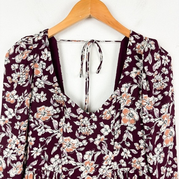 NWT Altar'd State Maroon Floral Babydoll Long Sleeve Mini Dress Sz XS - Picture 3 of 7